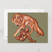 Rood rondhout met Wolf Cartoon Tekening Briefkaart (Voorkant / Achterkant)