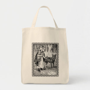 Rood rondhout met wolftekening in Fancy Lijst Tote Bag
