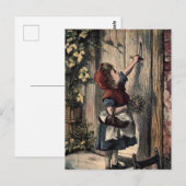 Rood rondslepend sprookje bij oma-deur briefkaart (Voorkant / Achterkant)