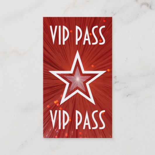 Rood rood visitekaartje rood Star 'VIP PASS' (Voorkant)