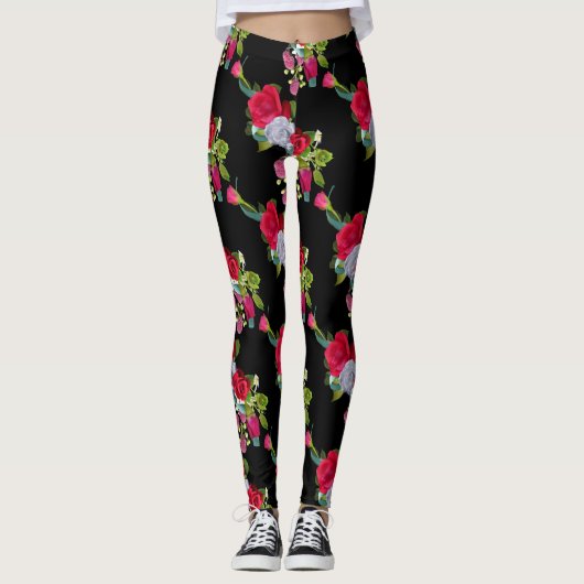 Rood roodbloem leggings (Voorkant)