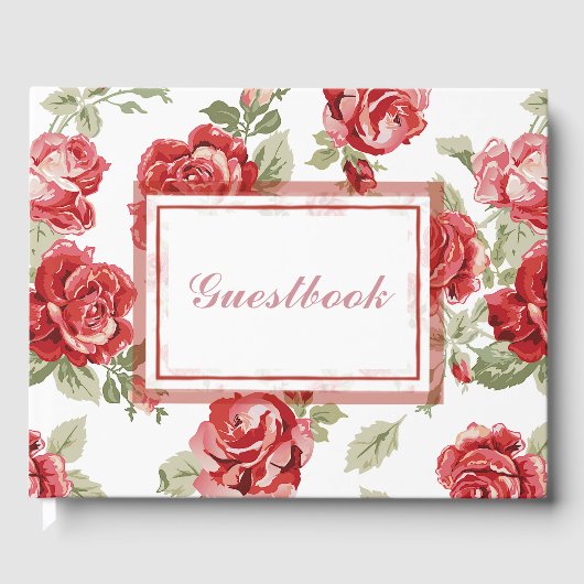 Rood roodroze florale afdruk gastenboek (Voorkant)