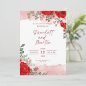 Rood roodroze transparante inkt voor bruiloft kaart (Staand voorkant)