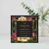 Rood roomcrème Roos floral black Birthday Party Kaart (Staand voorkant)
