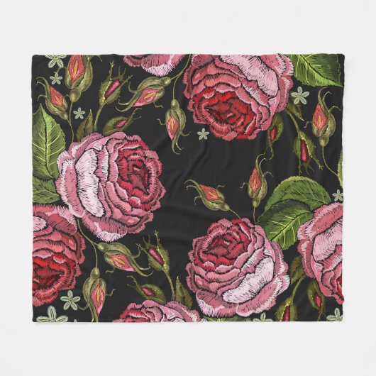 rood roos borduurpatroon fleece deken (Voorkant (Horizontaal))