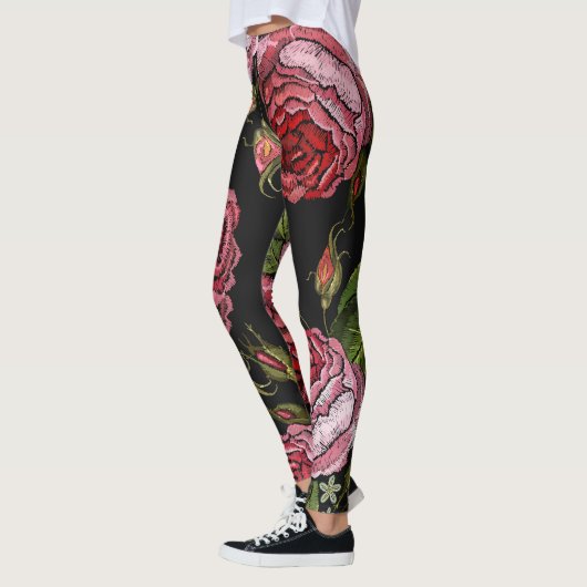  rood roos borduurpatroon leggings (Links)