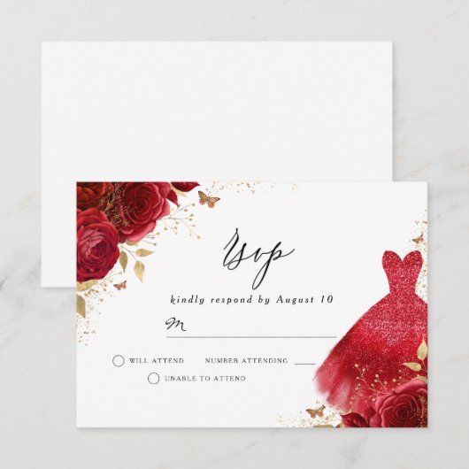 Rood Roos van de Sparkle Birthday Vrijgezellenfees RSVP Kaartje (Voorkant / Achterkant)