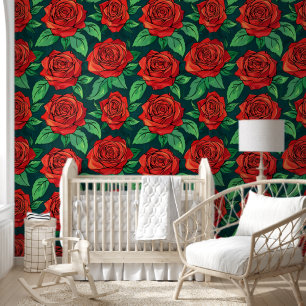 Rood Rose Bruin Beige Blauw Bloemen Vangogh Behang