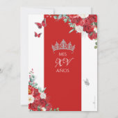 Rood Rose Elegant Zilver Prinses Quince Años Kaart (Achterkant)