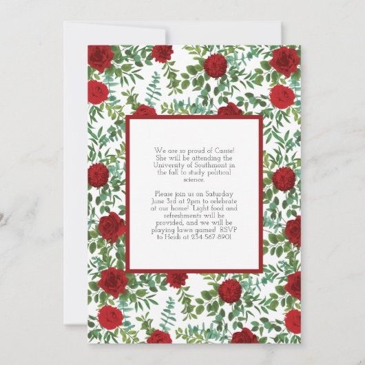 Rood Rose Foto Afstuderen Aankondiging (Achterkant)