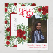 Rood Rose Foto Afstuderen Aankondiging (Voorkant / Achterkant)