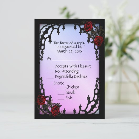Rood Rose Gothic RSVP Paars Menu Keuze (Staand voorkant)