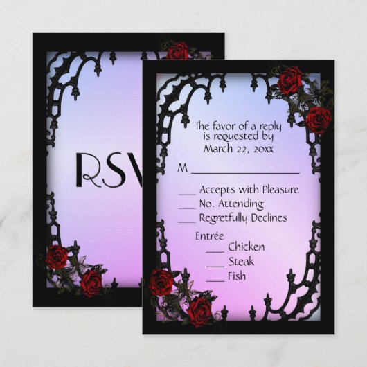 Rood Rose Gothic RSVP Paars Menu Keuze (Voorkant / Achterkant)