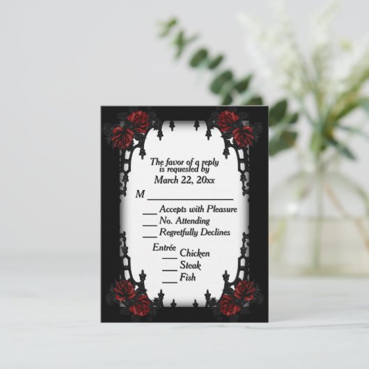 Rood Rose Gothic RSVP White Menu Choice (Staand voorkant)
