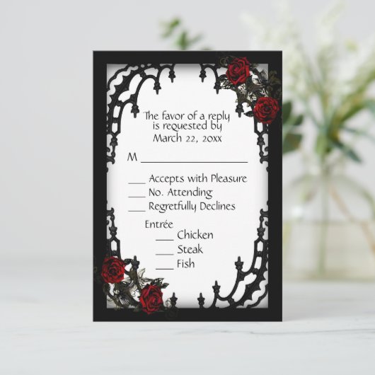 Rood Rose Gothic RSVP White Menu Choice (Staand voorkant)
