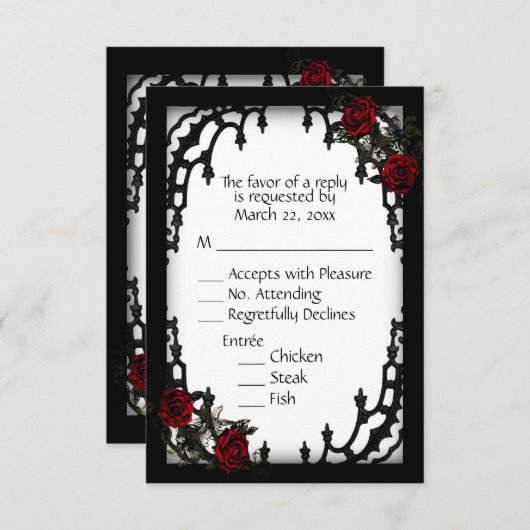 Rood Rose Gothic RSVP White Menu Choice (Voorkant / Achterkant)