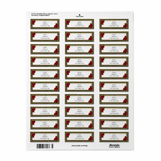 Rood Rose Goud Zwart Strepen Adresetiketten Etiket (Full Sheet)