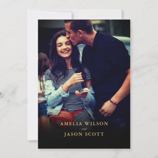 Rood Rose Gradient Zwart met Foto Bruiloft Kaart (Achterkant)