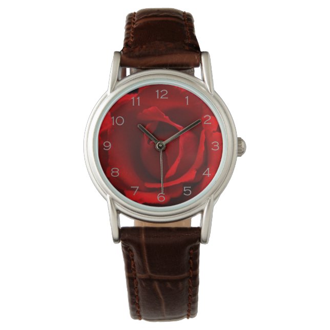 Rood Rose Grijs Numbers WACNA Horloge (Voorkant)