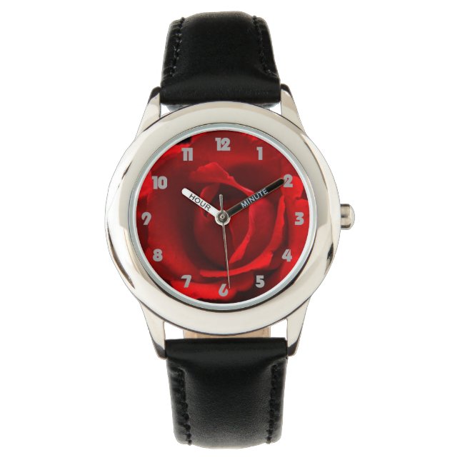 Rood Rose Grijs Vet Nummers wacna Horloge (Voorkant)