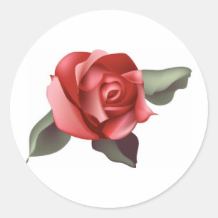 Rood Rose met bladeren Ronde Sticker
