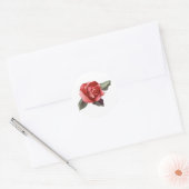 Rood Rose met bladeren Ronde Sticker (Envelop)