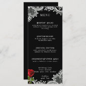 Rood Rose Mooi Wit Kant Bruiloft Menu (Voorkant / Achterkant)