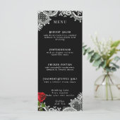 Rood Rose Mooi Wit Kant Bruiloft Menu (Staand voorkant)