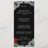 Rood Rose Mooi Wit Kant Bruiloft Menu (Voorkant)