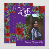 Rood Rose Paars Foto Afstuderen Aankondiging (Voorkant / Achterkant)