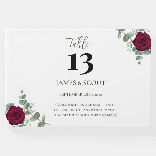 Rood Rose Trouwtafel Nummer Gastenboek (Voorkant)