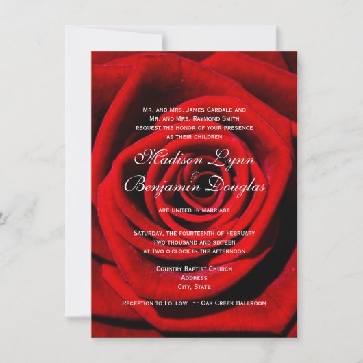 Rood Rose Valentijnsdag Wedding Invitations Kaart (Voorkant)