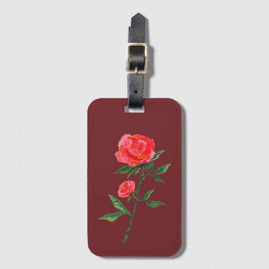 Rood Rose Waterverf Bagagelabel (Voorkant (verticaal))
