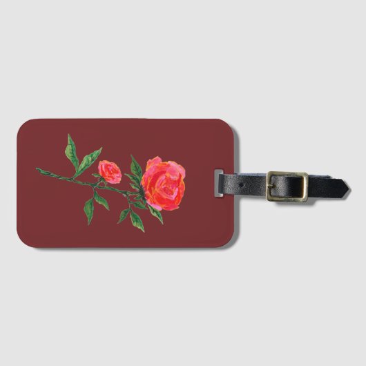 Rood Rose Waterverf Bagagelabel (Voorkant (horizontaal))