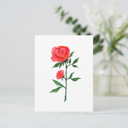 Rood Rose Waterverf Briefkaart (Staand voorkant)