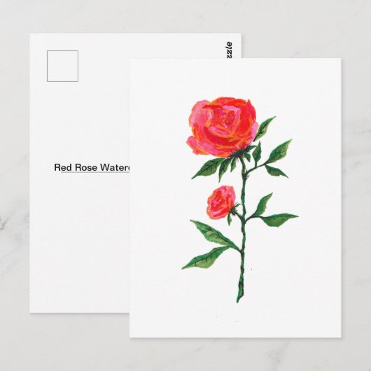 Rood Rose Waterverf Briefkaart (Voorkant / Achterkant)