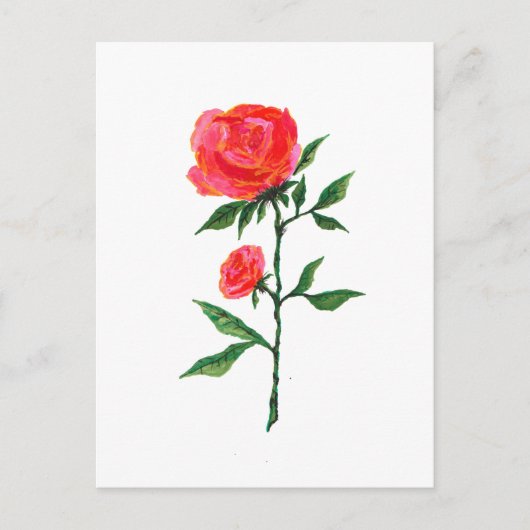 Rood Rose Waterverf Briefkaart (Voorkant)