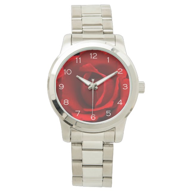 Rood Rose Wit Cijfers WACNA Horloge (Voorkant)