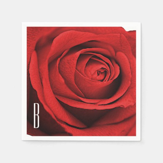 Rood Rose Wit (elke kleur) Rustiek Glam Monogram Servet (Voorkant)