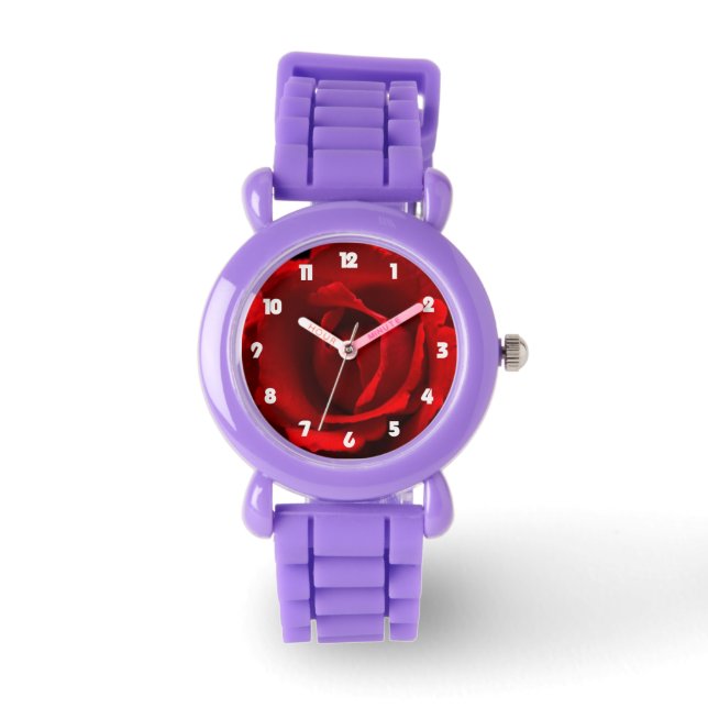 Rood Rose Wit Vet Nummers wacna Horloge (Voorkant)