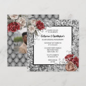 Rood rose zilver glitter shimmer  rozen chic kaart (Voorkant / Achterkant)