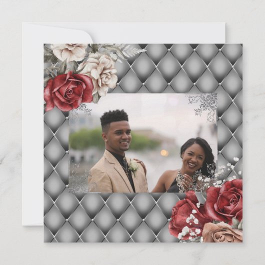 Rood rose zilver glitter shimmer  rozen chic kaart (Achterkant)