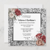 Rood rose zilver glitter shimmer rozen chic kaart (Voorkant)