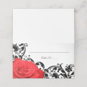 Rood Rose Zwart Bloeiende Bruiloft Gevouwen Plaatskaartje (Buitenkant ongevouwen)