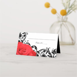 Rood Rose Zwart Bloeiende Bruiloft Gevouwen Plaatskaartje