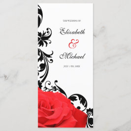 Rood Rose Zwart Bloeiende Bruiloft Programmakaart