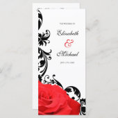 Rood Rose Zwart Bloeiende Bruiloft Programmakaart (Voorkant / Achterkant)