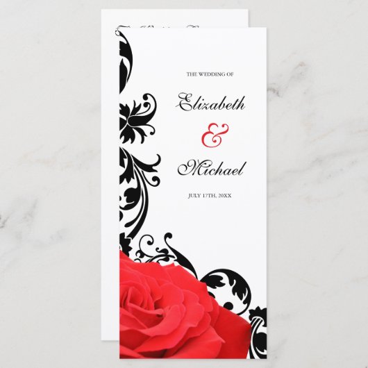 Rood Rose Zwart Bloeiende Bruiloft Programmakaart (Voorkant / Achterkant)