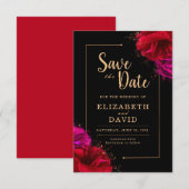 Rood Rose Zwart en Goud Elegant Save The Date (Voorkant / Achterkant)
