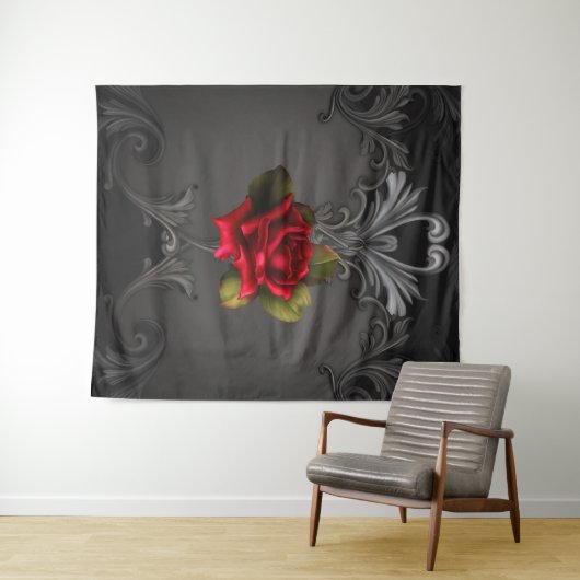 Rood Rose & Zwart Gotische Elegante Achtergrond Wandkleed (In Situ (horizontaal))